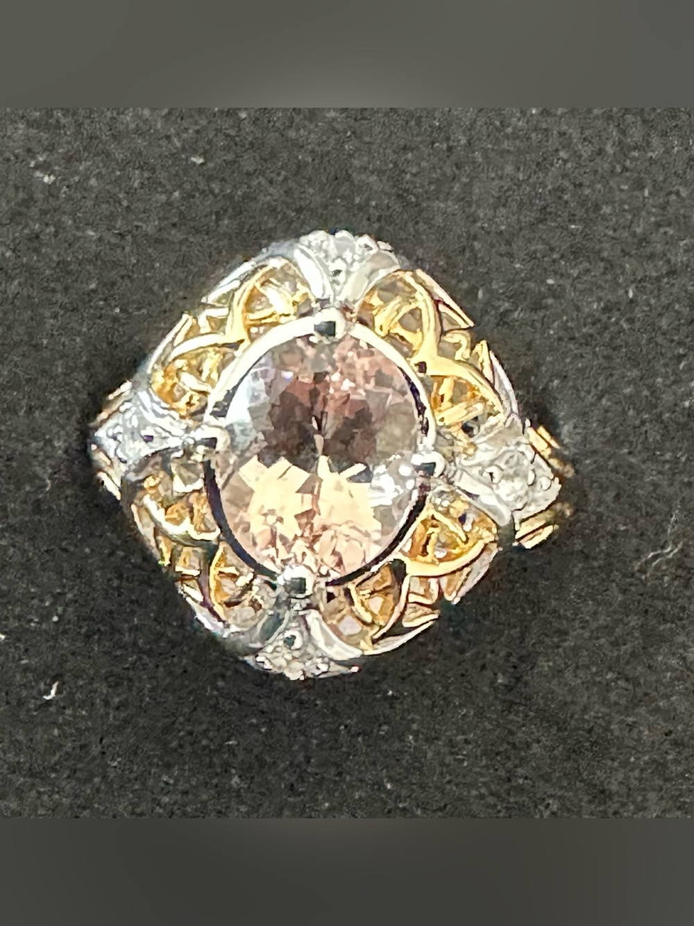 Victoria Wieck 925 Two-Tone Champagne Morganite Scroll Cocktail Rings 8&10